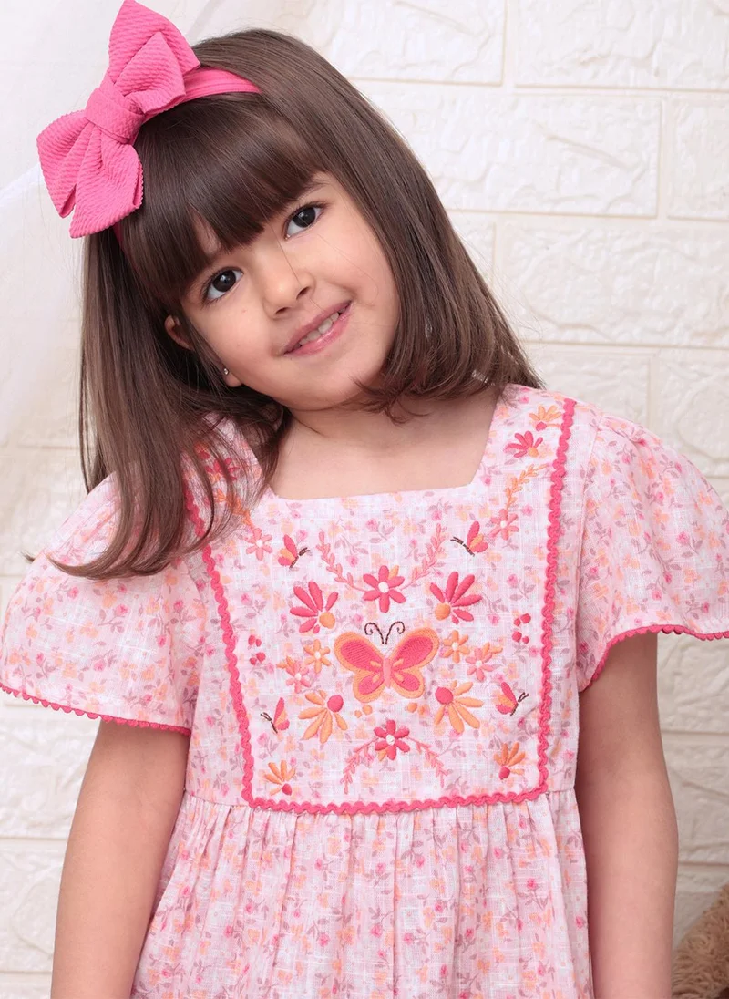 Nautinati  Girls' 100% Cotton All-over Floral Print, Butterfly & Flower Embroidery Fit & Flare Dress for Women | Best Price UAE